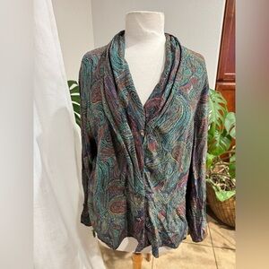 Jacqueline Ferrar 100% Silk Drape Front Paisley Blouse Size 14 (Fits Like L)‎